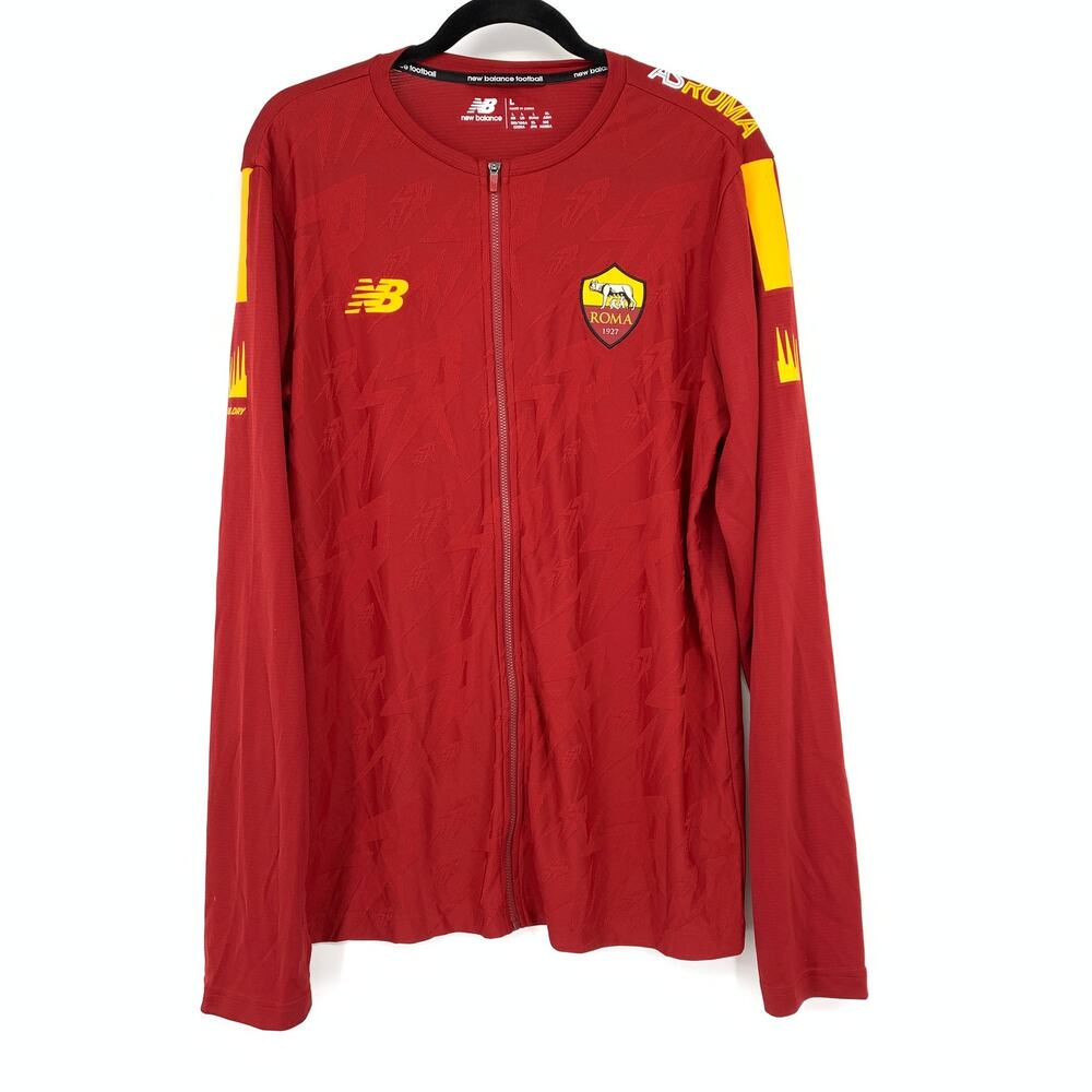 New Balance Full Zip Front AS Roma 2022-23 Home Jacket Mens Sz L Red Long Sleeve